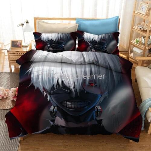 Japan Anime Tokyo Ghoul Duvet Covers 3D Printed Bedding Set Black Bedclothes King Size Custom Bed Linen Dropshipping