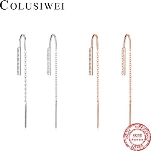 Colusiwei Chain Drop Earrings Shining Clear CZ Short Stick 925 Sterling Silver Earrings for Women Girl Minimalist Party Jewelry