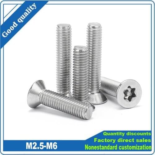 Six-lobe Groove Anti-thief Screws M3 M4 M5 M6 Countersunk Flat Head Bolts 304 Stainless Steel Fastener Small Machine Screw 5-70