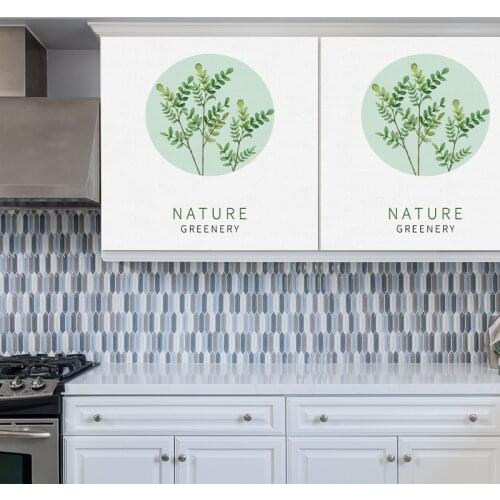Polyster Green Leaves Nordic Dust &Oil-proof Punching-free Household Shade Kitchen Shoe Cabinet Hook and Loop Door Curtain