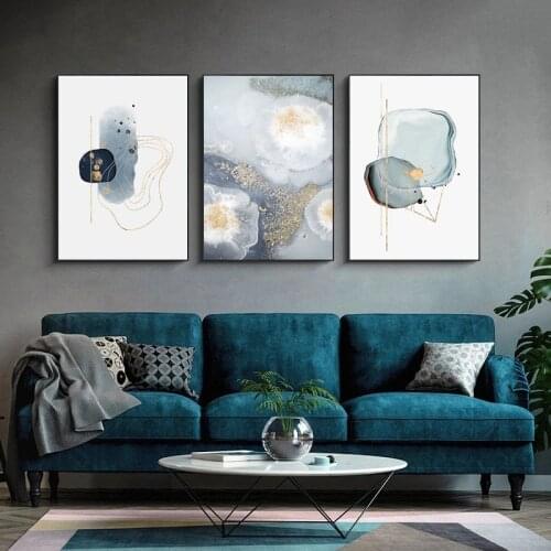 Nordic Modern Art Abstract Geometry Gold Canvas Painting Decoration Watercolor Gilt Posters Prints Wall Picture for Living Room