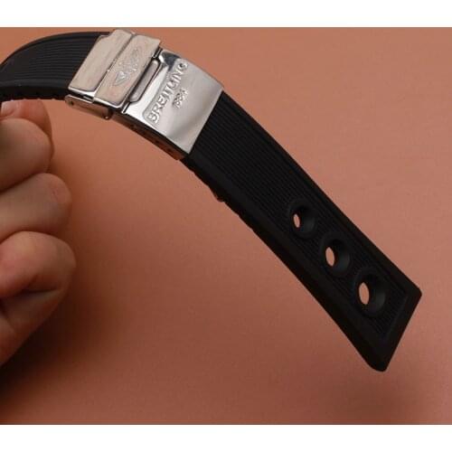 Sport Mens Watchbands Strap Band Diver Silicone Rubber Watchband Stainless Steel Silver folding new Buckle fit men watches 24mm