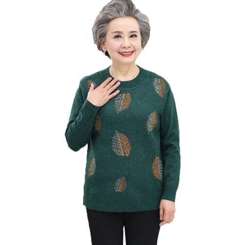 Round neck Sweater Pullover Middle-aged and Elderly Womens Sweaters Spring Autumn Knitted Sweater Bottoming Shirt Female Tops