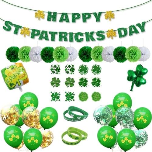 St. Patricks day party decorations, characters, various forms of balloons, a variety of bracelets travel self-help decorations