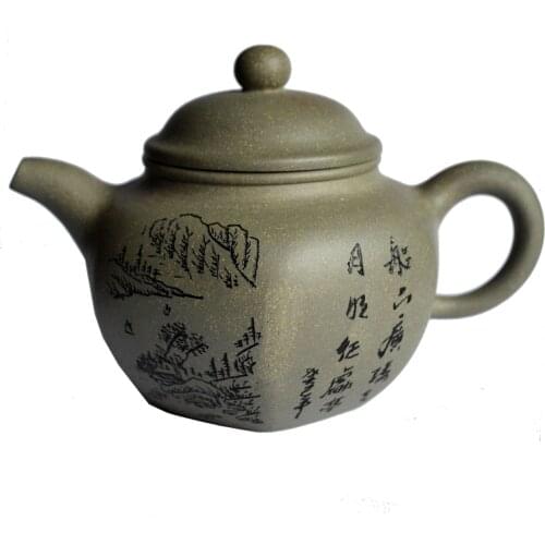 Yixing zisha teapot 210ml Chinese kungfu Tea pots Hexagonal Green clay handmade Soak Puer Dahongpao Tie Guan yin kettle teaware