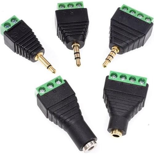 1pcs 4 Pole 3.5 Jack Connector Stereo Adapter 3.5mm RCA Audio Mono Channel Plug to Screw Terminal