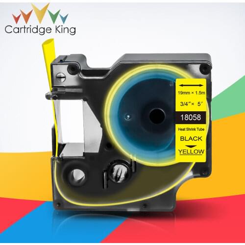 18058 19mm Label Tapes Compatible Dymo Rhino Heat Shrink Tube Black on Yellow Label Maker for Rhino 5200 4200 5000 6500 Printing