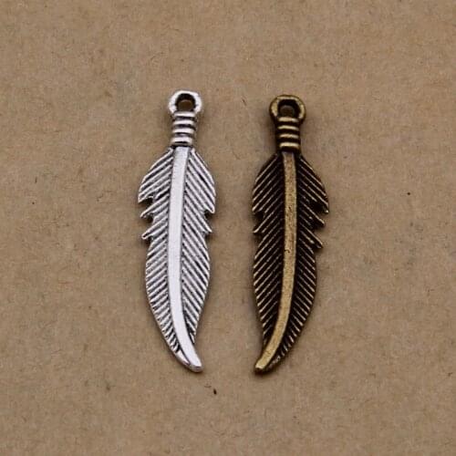 100pcs Vintage Feather Pendant Alloy Charm For Making Bracelets/necklace/earrings/hairwear/apparel DIY Jewelry Accessories