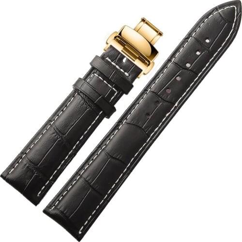 18|20|24mm ox leather watch belt mens and womens watch belt silver gold rose gold gold butterfly button substitute for seiko