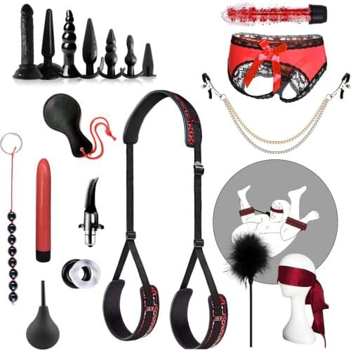 20Pcs Adult Sexy Leather Bdsm Kits Plush Sexy Bondage Gear Handcuffs Sex Games Whip Gag Adult Toys Sex Toys for Women Couples