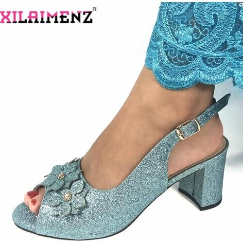 2019 Special Arrivals Wedding Sky Blue African Shoe Without bag Pumps Super High Heels Italian Women Wedding for Party