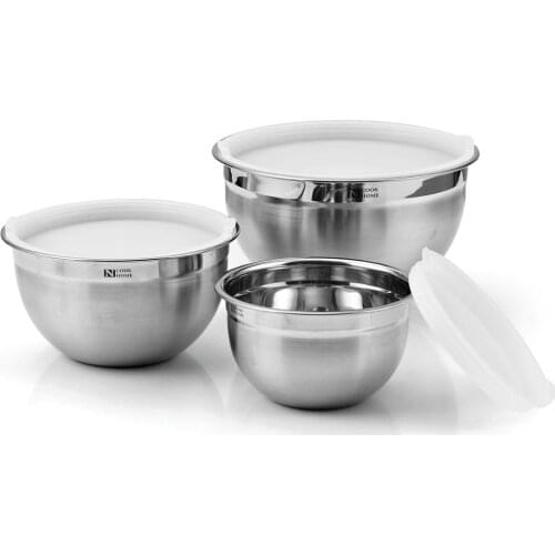 Food Grade 3PC/Set of 18/10 Stainless Steel Multi-function Mixing Bowl Salad Bowl With PP Lid