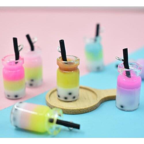 4Pcs Bubble Tea Pendant Fine Workmanship Applique Resin Imitation Pearl Milk Cup for Crafting DIY Material