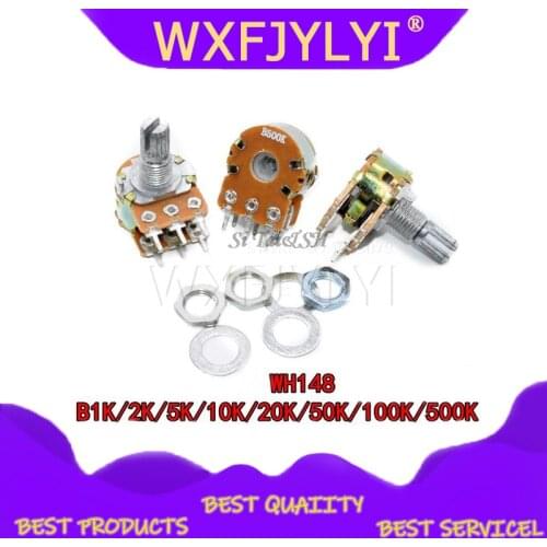 5pcs B1K B2K B5K B10K B20K B50K B100K B500K B1M 6Pin 15MM Shaft WH148 Potentiometer 1K 2K 5K 10K 20K 50K 100K 500K 1M