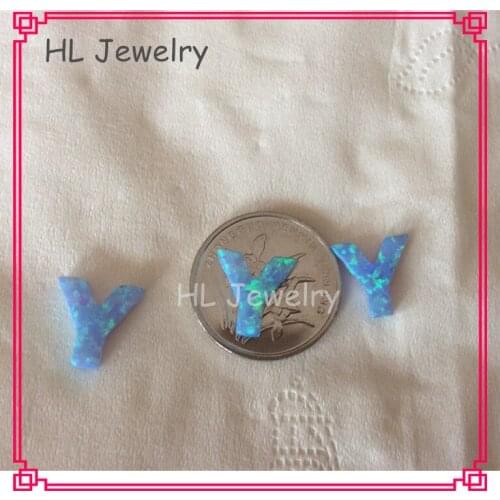 50PCS/Lot Op06 Azure Blue Synthetic Opal Letter Y 10*10.4MM Capital Letter Y Opal Pendant