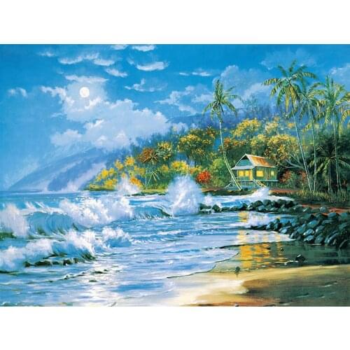 MM 14/16/18/28 CROSS STITCH Full Round Drill 5D DIY Diamond Painting " Seaside Scenery " 3D Embroidery Cross Stitch Home Decor