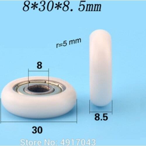 Free shipping 10 pcs 8*30*8.5mm Spherical convex plastic coated nylon/pom 3D printer engraved motorized bearing pulley