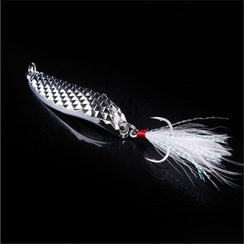 1pcs Metal Spoon Fishing Lure 7g 10g 15g 20g Silver Gold Sequins with Feather Treble Hook Artificial Hard Bait Fishing Tackle