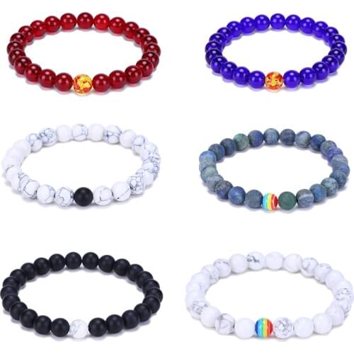 Charm Couple Bracelet 8mm Black White Natural Stones Beads Beaded Bracelets Bangles For Men Women Jewelry Pulseras Fashion