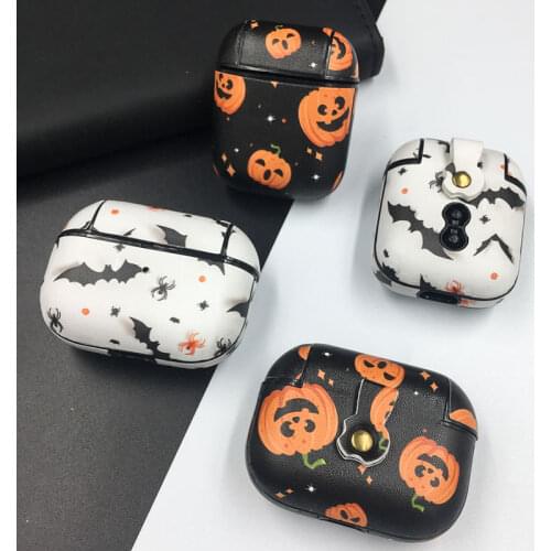 Halloween Pumpkin Leather PU Skin Earphone Case For Apple Airpods Pro Headphone Case For Airpods 1 2 3 Protective Cover