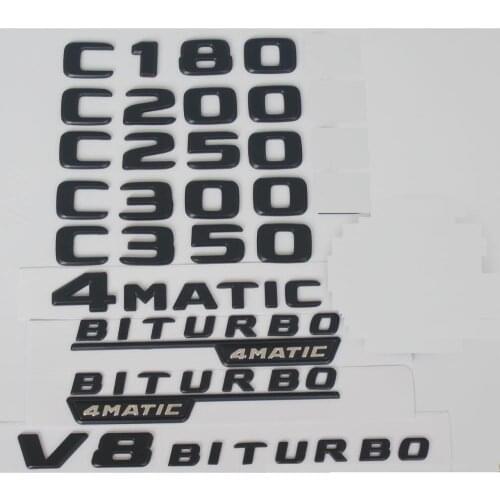 For Mercedes Benz Black C180 C200 C220 C230 C240 C250 C260 C280 C300 C320 C340 C350 C400 C500 Emblem V8 BITURBO 4MATIC Emblems