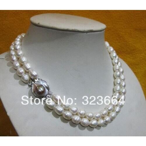 Double strands natural 12-14 mm south sea white pearl necklace 17"nice clasp