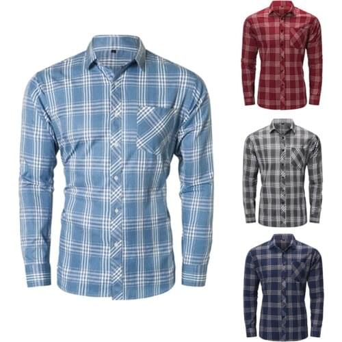 2021 new cotton Long Sleeve Plaid collared Youth Popular social Shirt Korean fashion wear