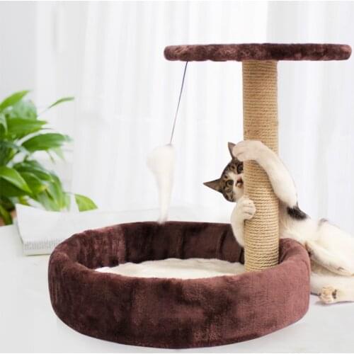 Cat Tree Toy Climbing Tree With Hammock Cat House Furniture Scratching Solid Wood Posts Jumping Training Toy