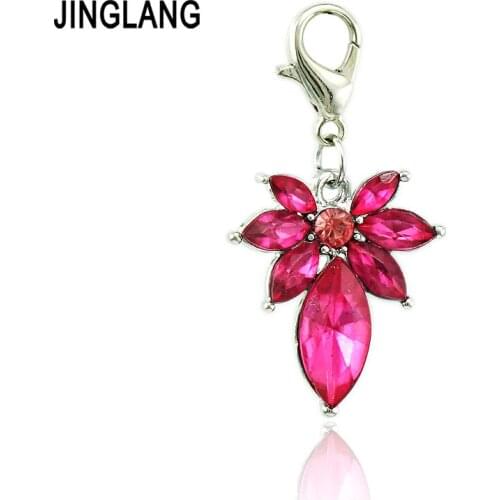JINGLANG 12 pieces/lot Charms With Lobster Clasp Dangle Rose Plastic Crystal Grape DIY Charms For Jewelry Making Accessories