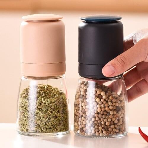 Fresh Salt Pepper Mill Grinder Adjustable Thickness Grain Salt Spice Grinder Glass Spice Jar Storage Containers Kitchen Gadgets