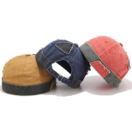 2021 Hip Hop Men Hat Vintage Washed Cotton Retro Skull Cap Adjustable Brimless Hat Landlord Breathable Beanie Hat Sailor Cap