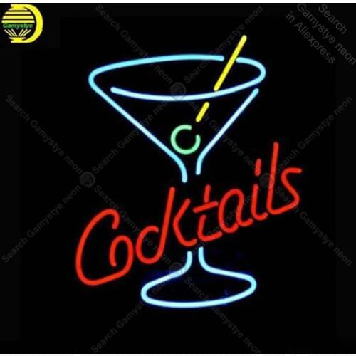 NEON SIGN For Cocktails Martini Glass LOGO Signboard REAL GLASS BEER BAR PUB display RESTAURANT outdoor Light Signs 17*14"