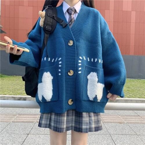 Autumn Winter Japanese Lolita Coat Female Student Loose Woman Knit Cardigan Cute Sweet Jk Matching College Style Jacket Sweater