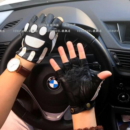 Man Genuine Leather Half Finger Gloves Men Summer Breathable Driving Semi-Finger Male Goatskin Gloves Fitness Motorcycle Mitten
