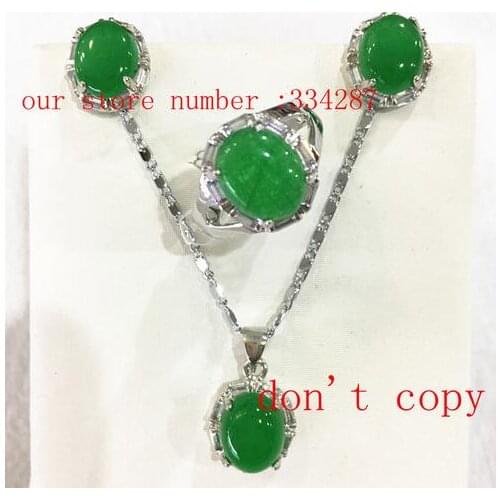 Selling Jewelry>>>new natural green jades pendant ring and earrings set