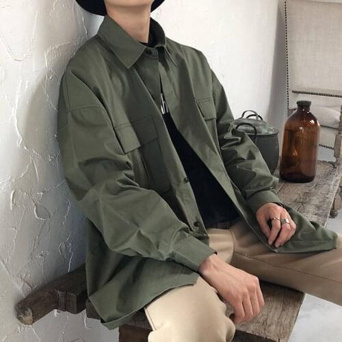 Spring 2020 long-sleeved shirt male loose big pocket Casual Japanese wild casual trendy tooling shirt jacket camisa masculina