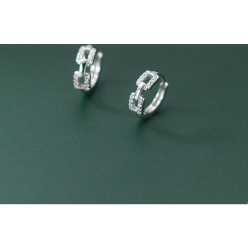 925 Sterling Silver Hollow Chain Shaped Hoop Earrings Female Micro CZ Circle Earrings Wholesale