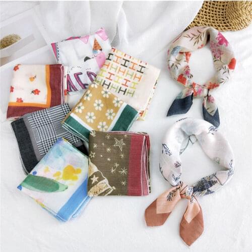 Fashion Cotton Linen Womens Scarves 58*58cm Floral Printed Small Square Scarf Bandana Head Scarf foulard Femme Head Kerchief