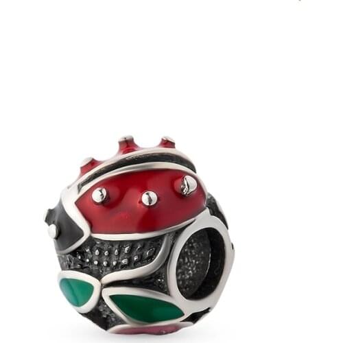 100% Real 925 Sterling Silver Colour Enamel Beetles Charms Beads Fit Pandora Bracelets Fashion Jewelry Making for Women Gifts