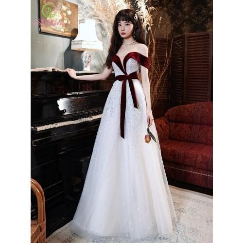 SSYFashion New Luxury Banquet Evening Dress for Women Elegant Boat Neck Sequin Beading A-line Party Formal Gown Vestido De Noche