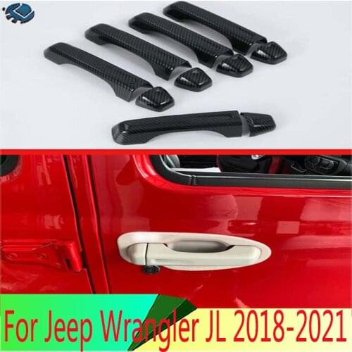 For Jeep Wrangler JL 2018 2019 Carbon Fiber Style Door Handle Cover Trim Molding Accessories