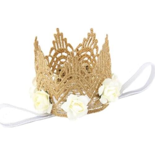Style Rose Flowers Gold Lace Crown Headband for Baby Hair Accessories Gold MINI Lace Crown for Newborn Photography Prop YH547