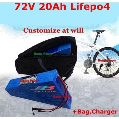 72v 20ah lifepo4 triangle battery with BMS no li ion for 72v 1500w 3000w electric bicycle bike scooter +5A charger + bag