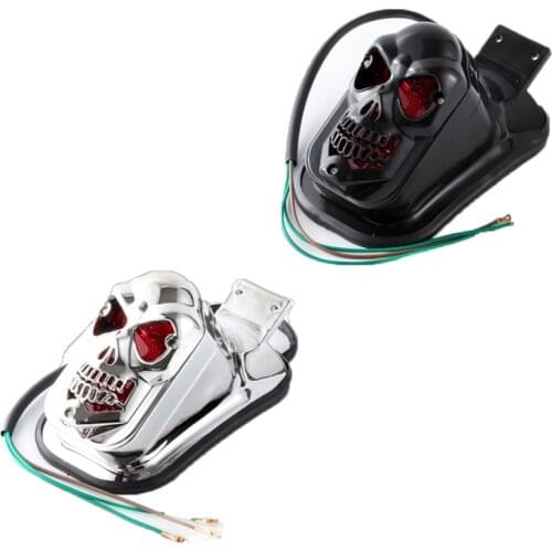 Universal Motorcycle Black Skull Taillight Brake Lamp With License Pate Bracket Accessories For Harley Chopper