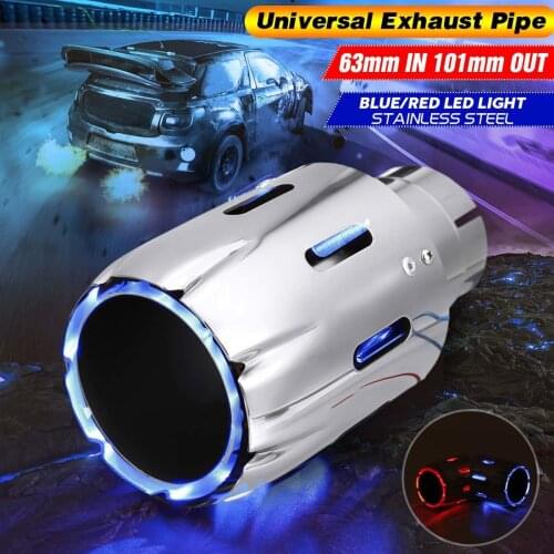 2.5" 63mm In 101mm Out Car Stainless Steel Exhaust Muffler Tip Pipe Car Rear Tail Throat Liner With LED Light