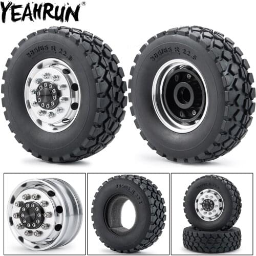 YEAHRUN Tamiya Front Wheel Hubs Rims and Rubber Tires Kit for 1/14 Tamiya Trailer Tractor Truck RC Climbing Car Wheels Parts