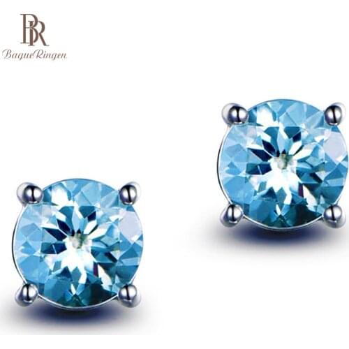Bague Ringen Elegant Silver 925 Aquamarine Jewelry Retro Single Diamond Earrings for Women Coloured Gemstone Ear Studs 5 colors