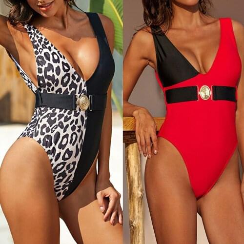 Leopard Patchwork Womens Bikinis Sets Deep V Backless One Piece Swimsuits High Quality Sexy Beachwear Push Up Brazilian Suits
