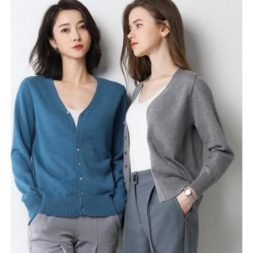 Cardigan Women Autumn V Neck Long Sleeve Cardigan Solid Color Single-breasted Knit Coat женская куртка ropa de mujer 2020