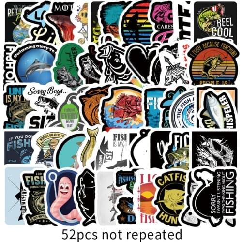 10/30/50PCS Cartoon Fishing Series Sticker Trolley Case Bike Scooter Water Cup Waterproof Sticker Wholesale